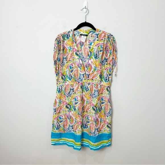 Ralph Lauren Swim Coverup Paisley Watercolor Pink Blue Green V neck - Picture 2 of 8